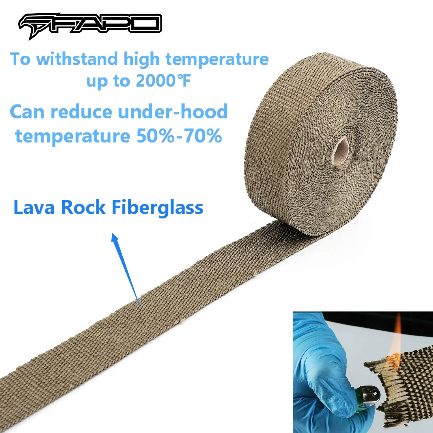 FAPO 2 x 50ft Roll Titanium kolektor Pipe Lava Manifold wydech Heat Wrap 10 Ties - zdjęcie 2
