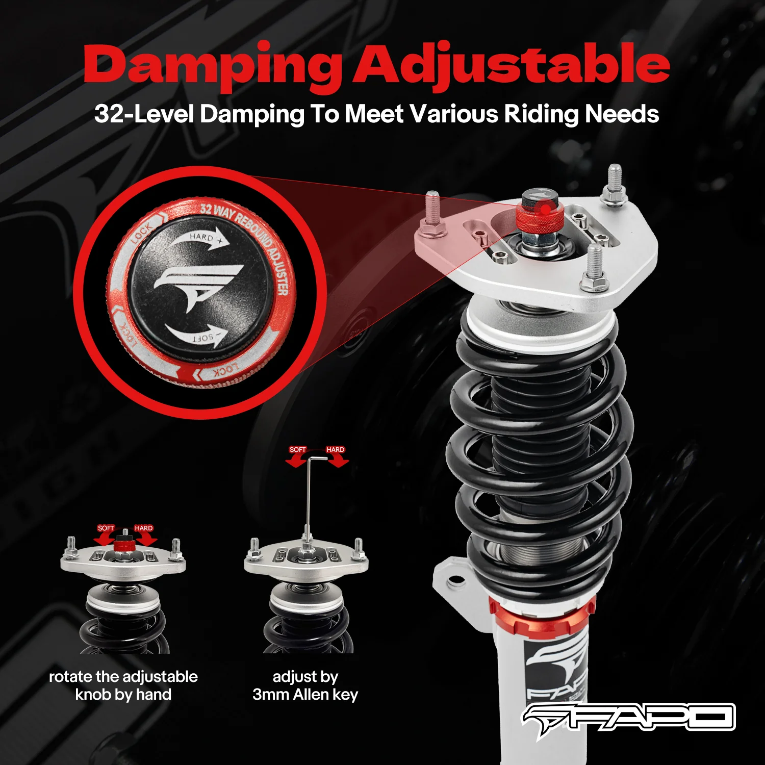 32-stopniowe zawieszenie gwintowane Volkswagen R32 MK5/A5 2008 & VW Rabbit MK5 2006-2009 PF024830 - zdjęcie 4