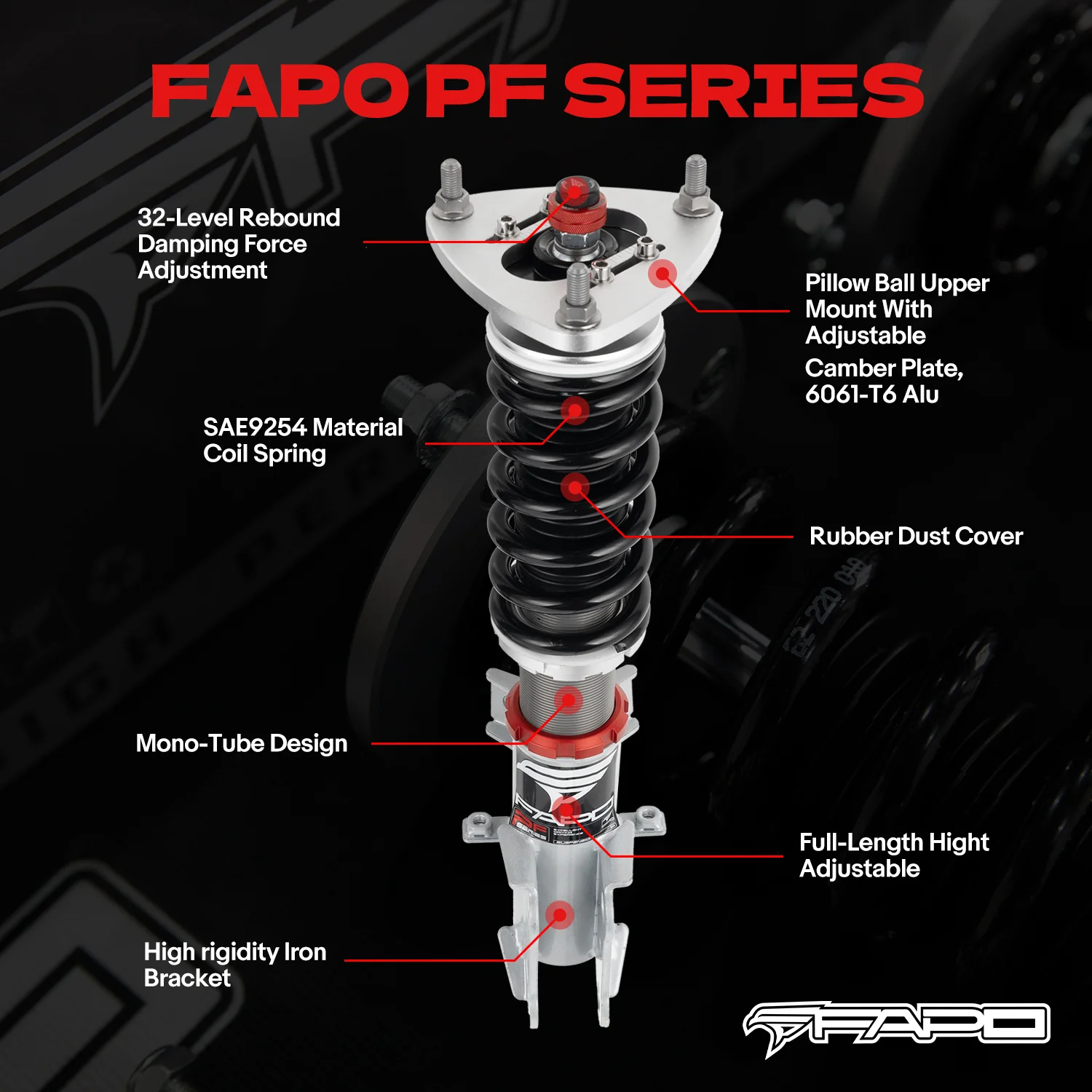32-Way Adjustable tłumienie Zawieszenie gwintowane do Ford Mustang 6th Gen 2.3T/5.0L (without electronic tłumienie) S550 2015-2023 PF027430 - zdjęcie 2