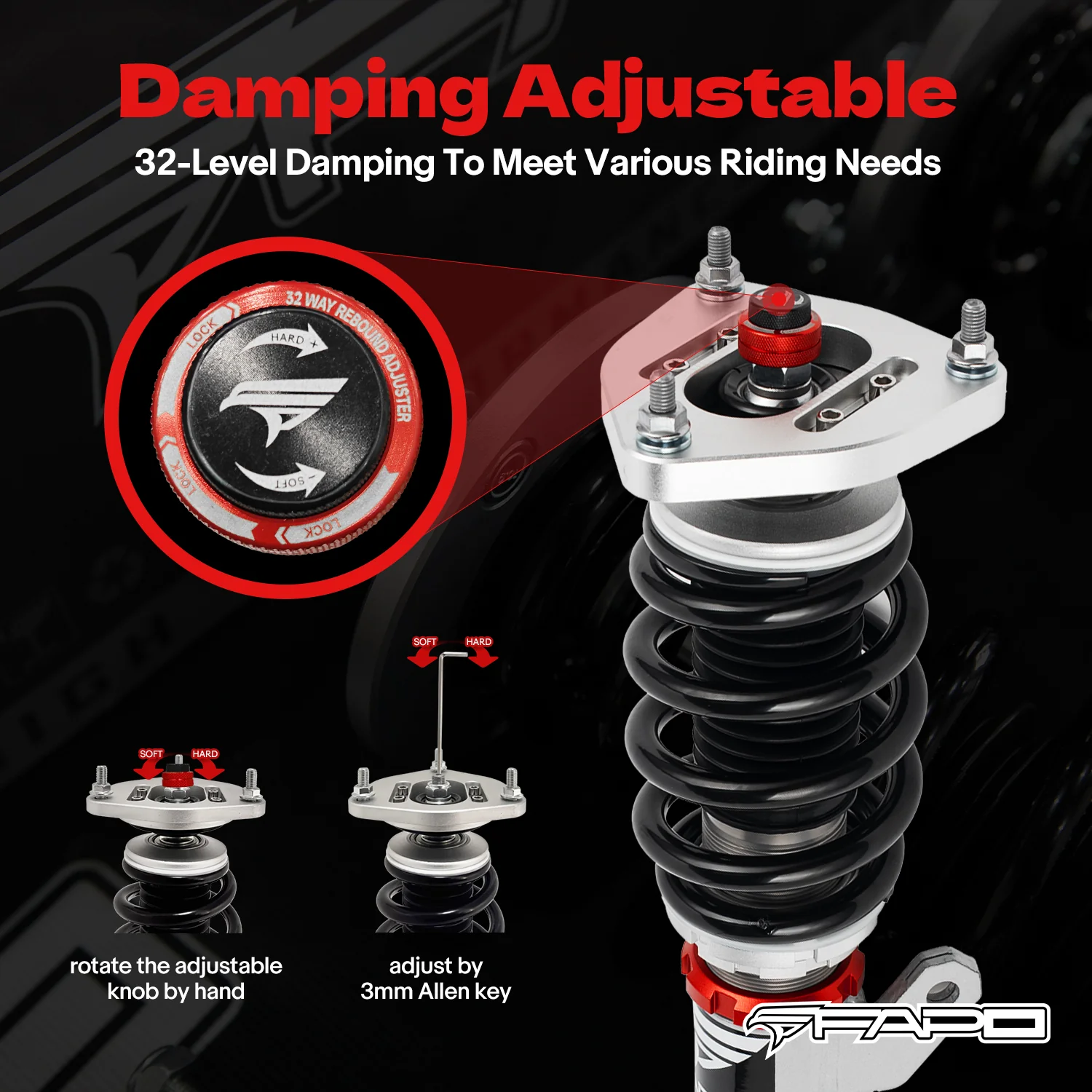 32-Way Adjustable tłumienie Zawieszenie gwintowane do Volkswagen Jetta MK7/A7/MQB 2019+ & Golf GTI MK7/A7/MQB 2012-2020 PF004830 - zdjęcie 4